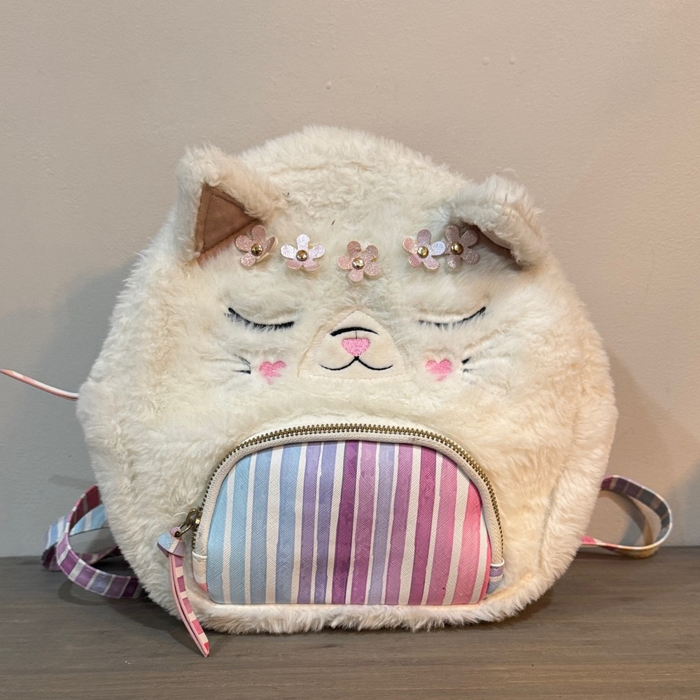Under One Sky Fluffy Cat Backpack - Cream and Pink